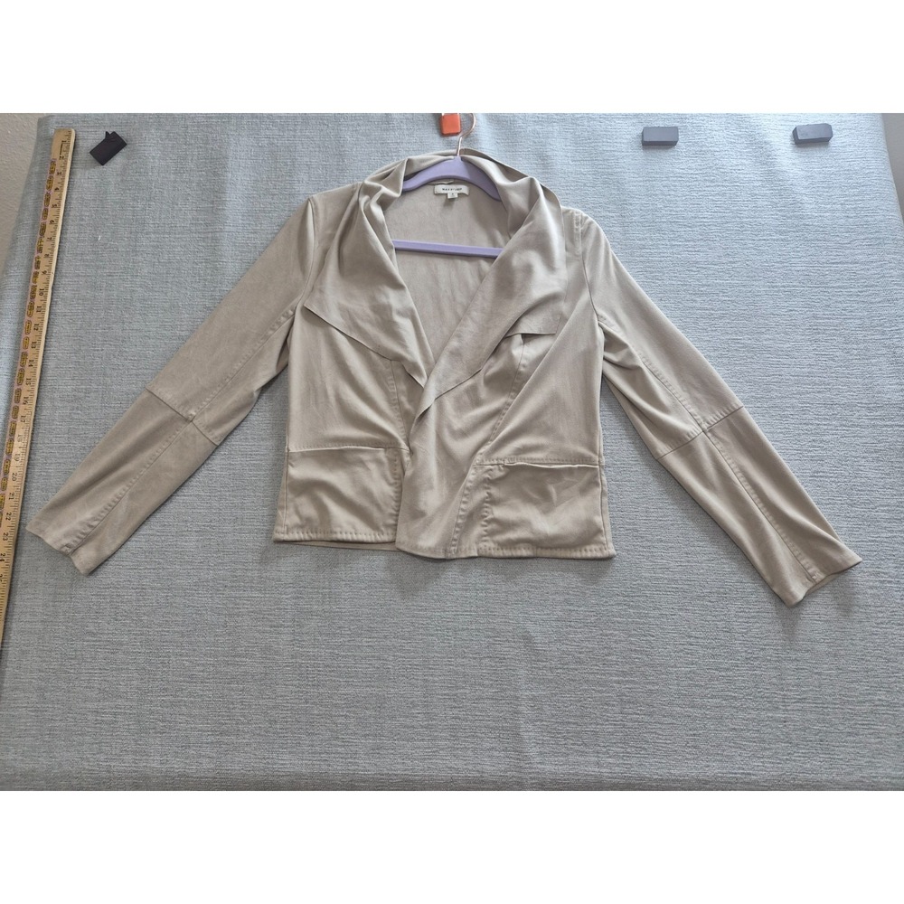 Max Studio Faux Suede Short Drape Blazer Jacket Womens Small Beige Open Front